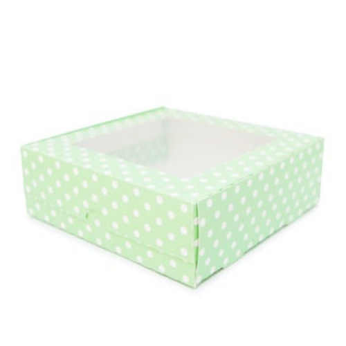 Flip Lid Windowed Boxes Made with Recycled Material -Mint or PolkaDot Color